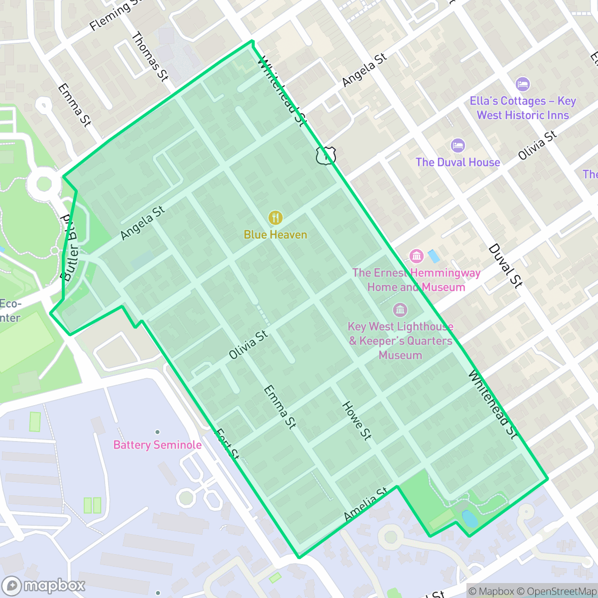 Map showing the location of Bahama Village, Key West, FL