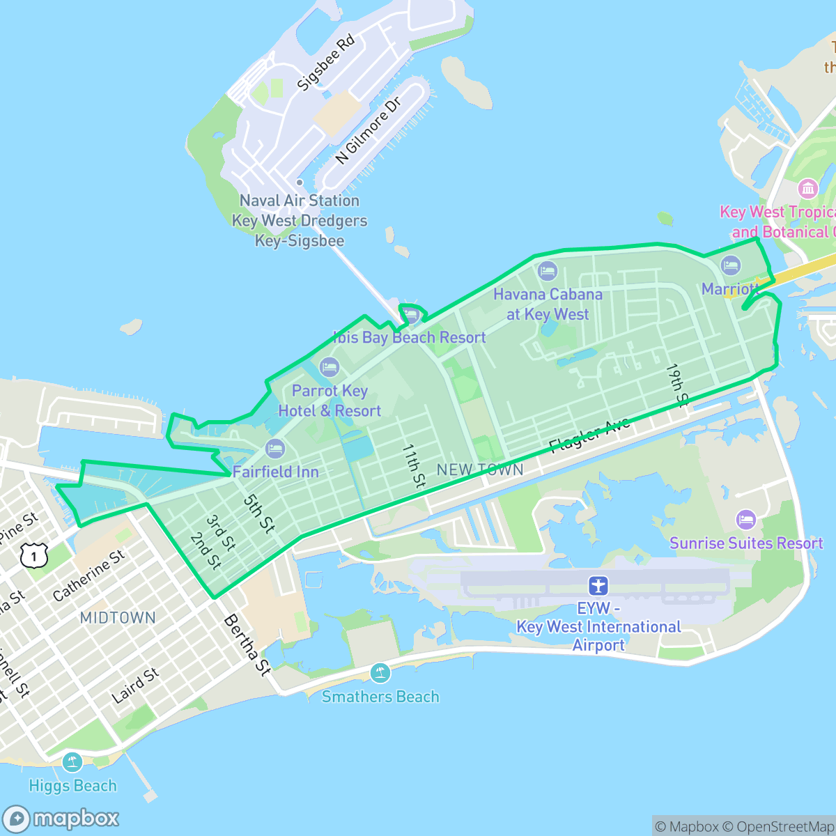 Map showing the location of New Town, Key West, FL