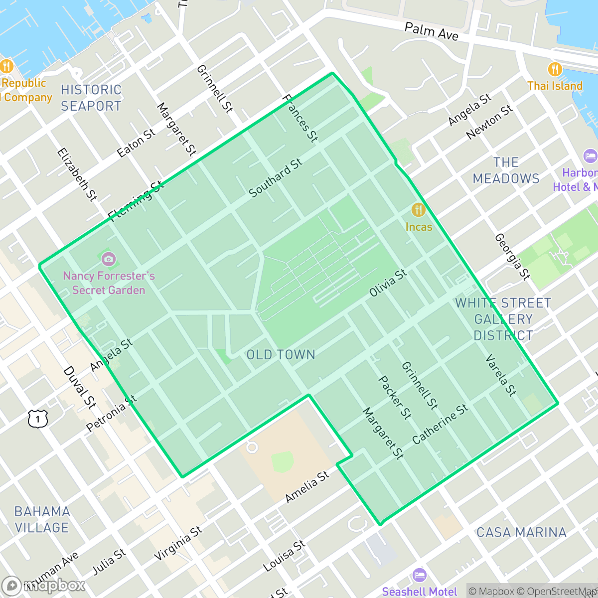 Map showing the location of Old Town, Key West, FL