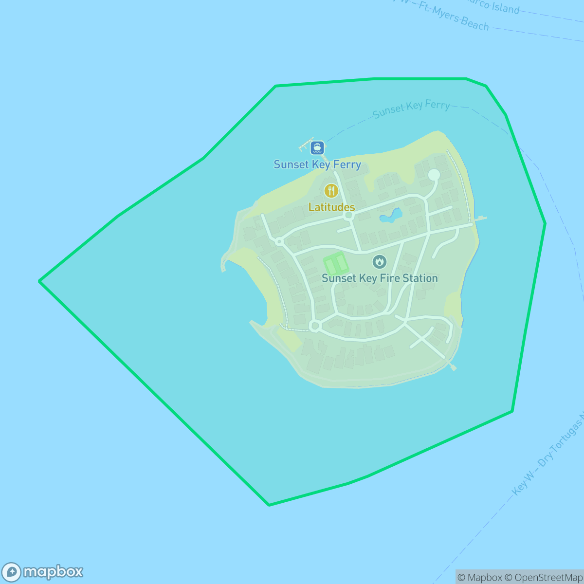 Map showing the location of Sunset Key, Key West, FL