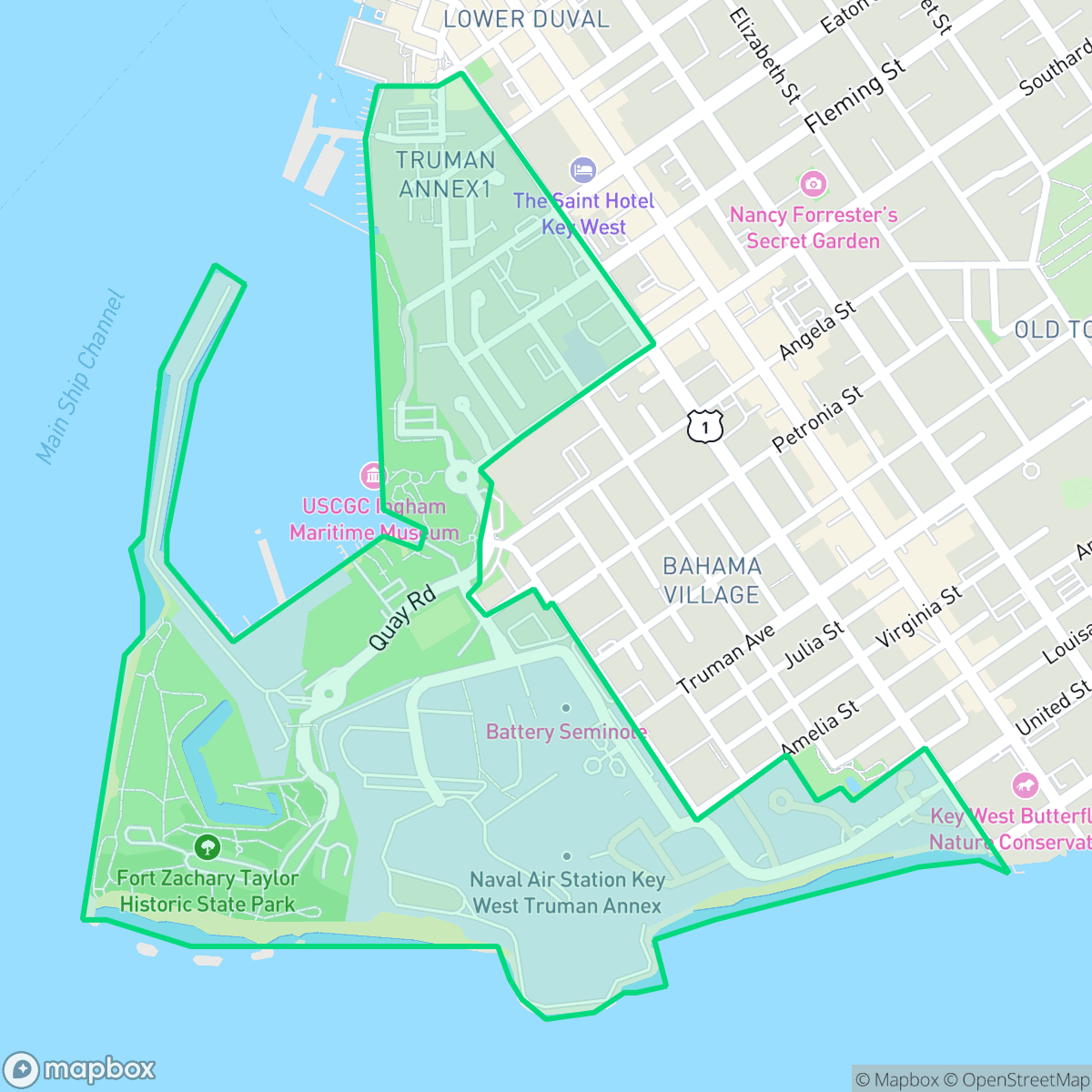 Map showing the location of Truman Annex, Key West, FL
