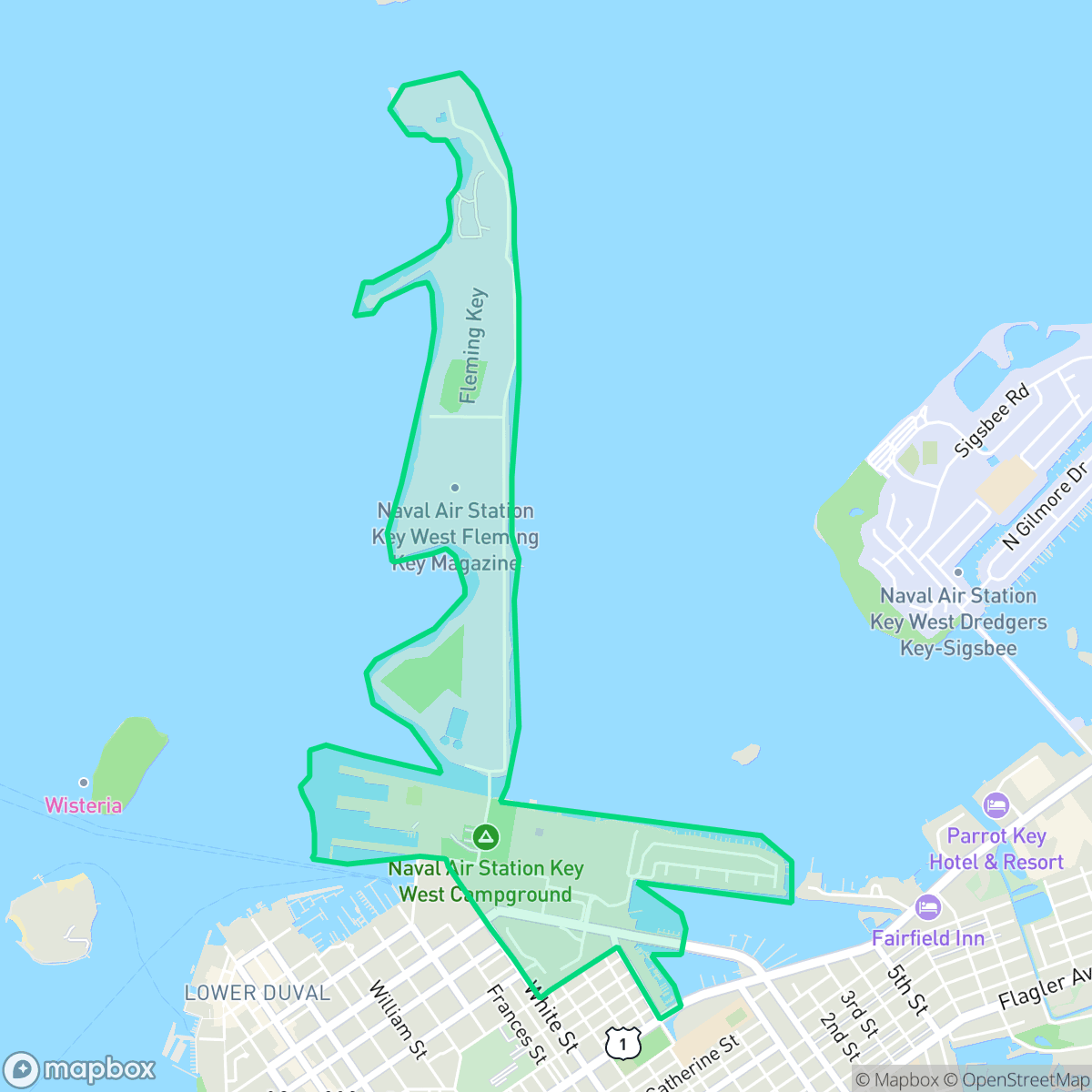 Map showing the location of Trumbo Point, Key West, FL