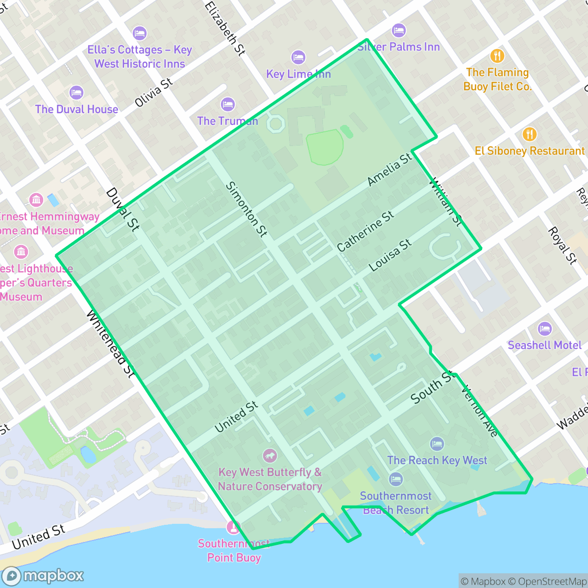 Map showing the location of Upper Duvall, Key West, FL