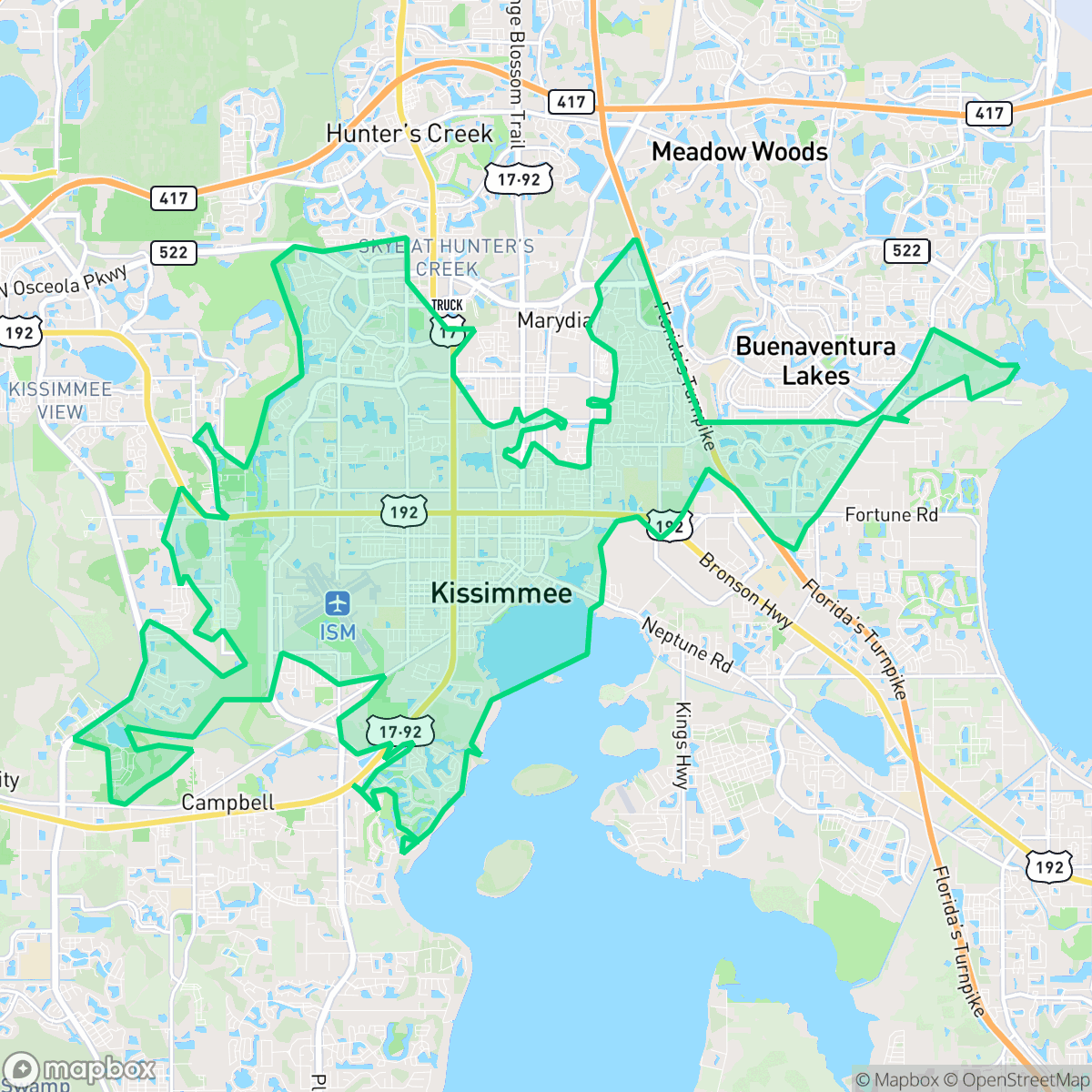 Map showing the location of Kissimmee, FL — coverage area