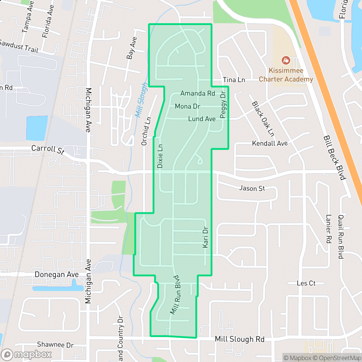 Map showing the location of Mill Run, Kissimmee, FL