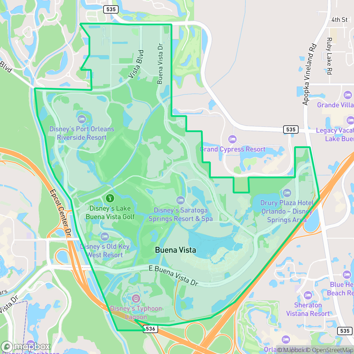 Map showing the location of Lake Buena Vista, FL — coverage area
