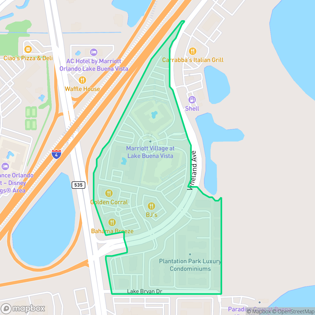 Map showing the location of Little Lake Bryan, Lake Buena Vista, FL