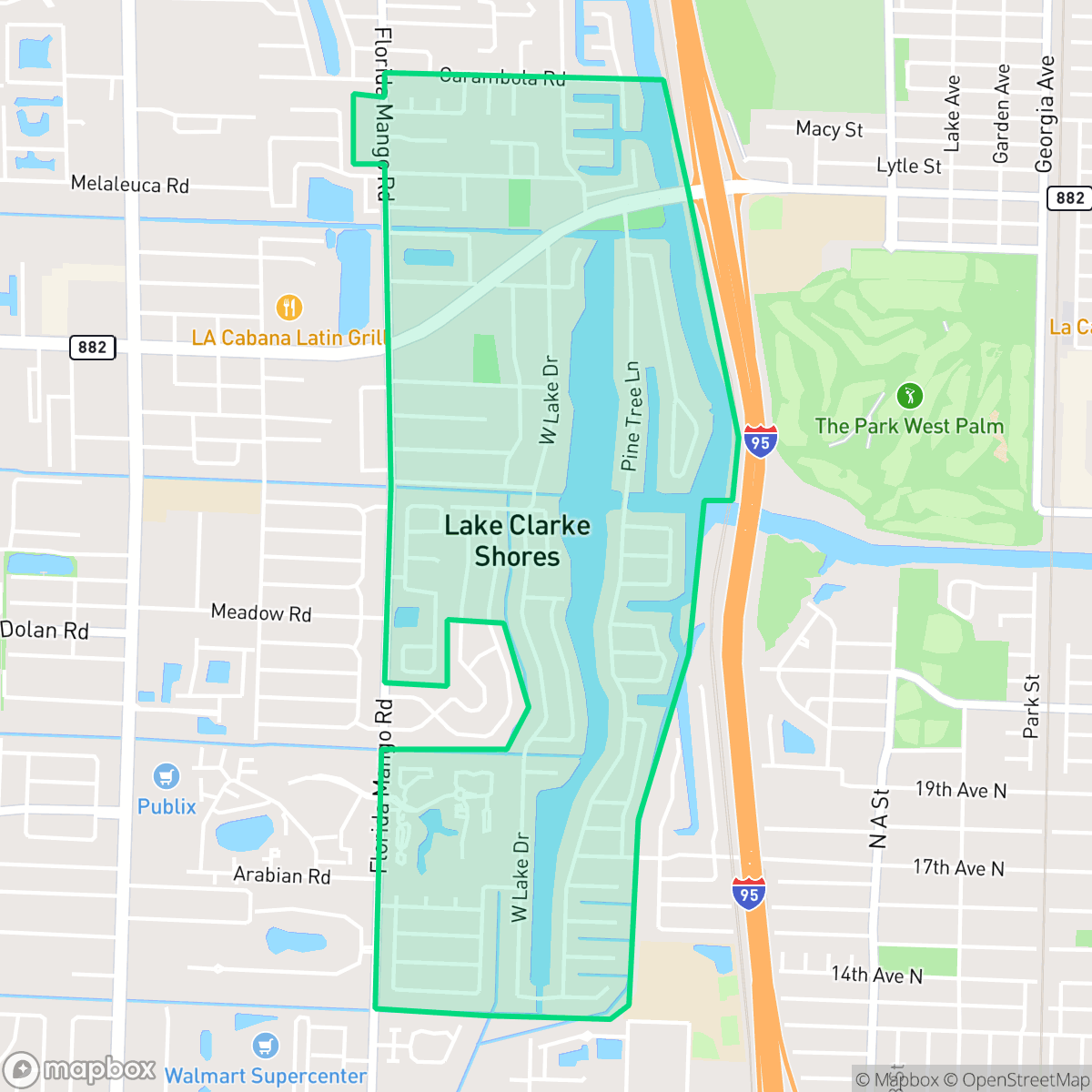 Map showing the location of Lake Clarke Shores, FL — coverage area