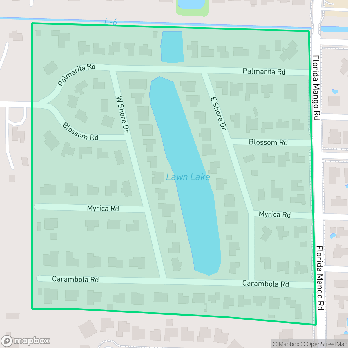 Map showing the location of Lawn Lake, Lake Clarke Shores, FL