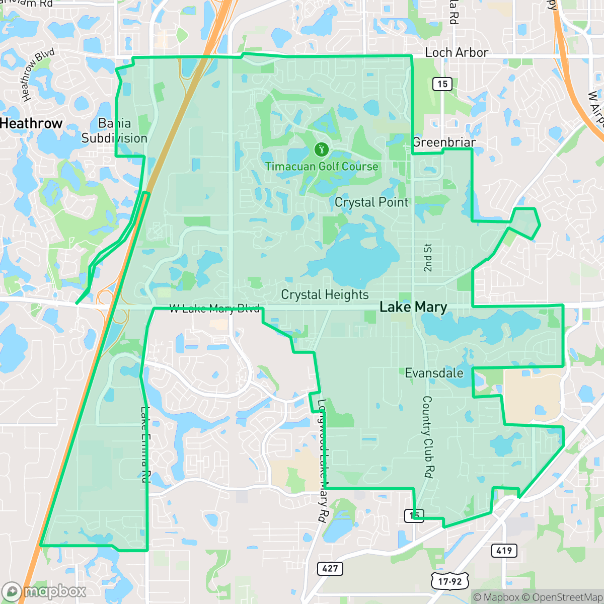 Map showing the location of Lake Mary, FL — coverage area