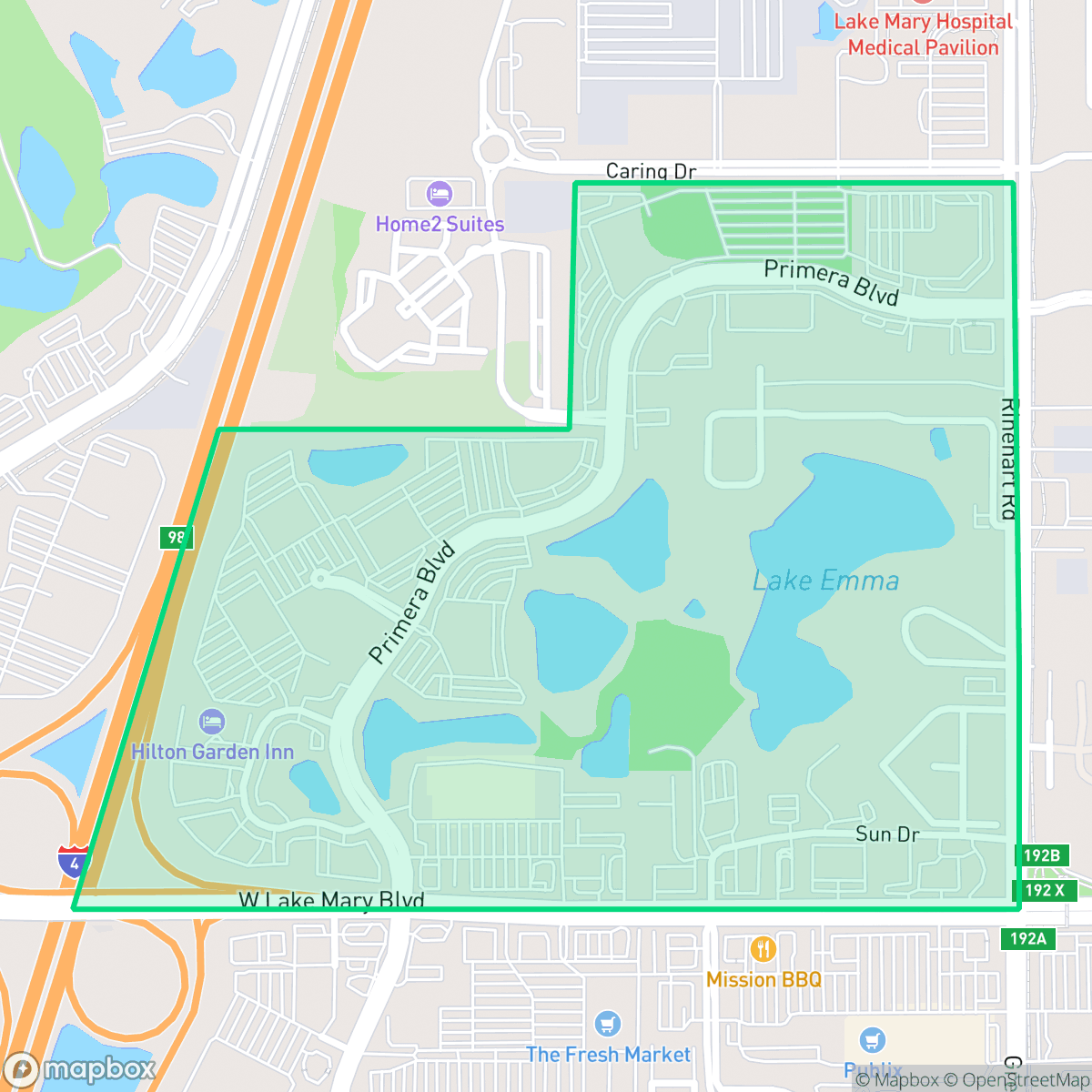 Map showing the location of Primera, Lake Mary, FL