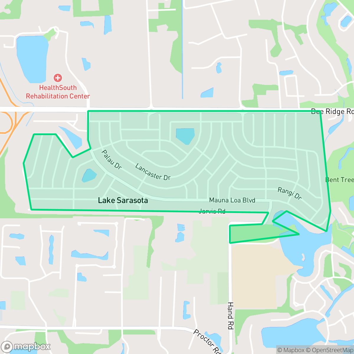 Map showing the location of Lake Sarasota, FL — coverage area
