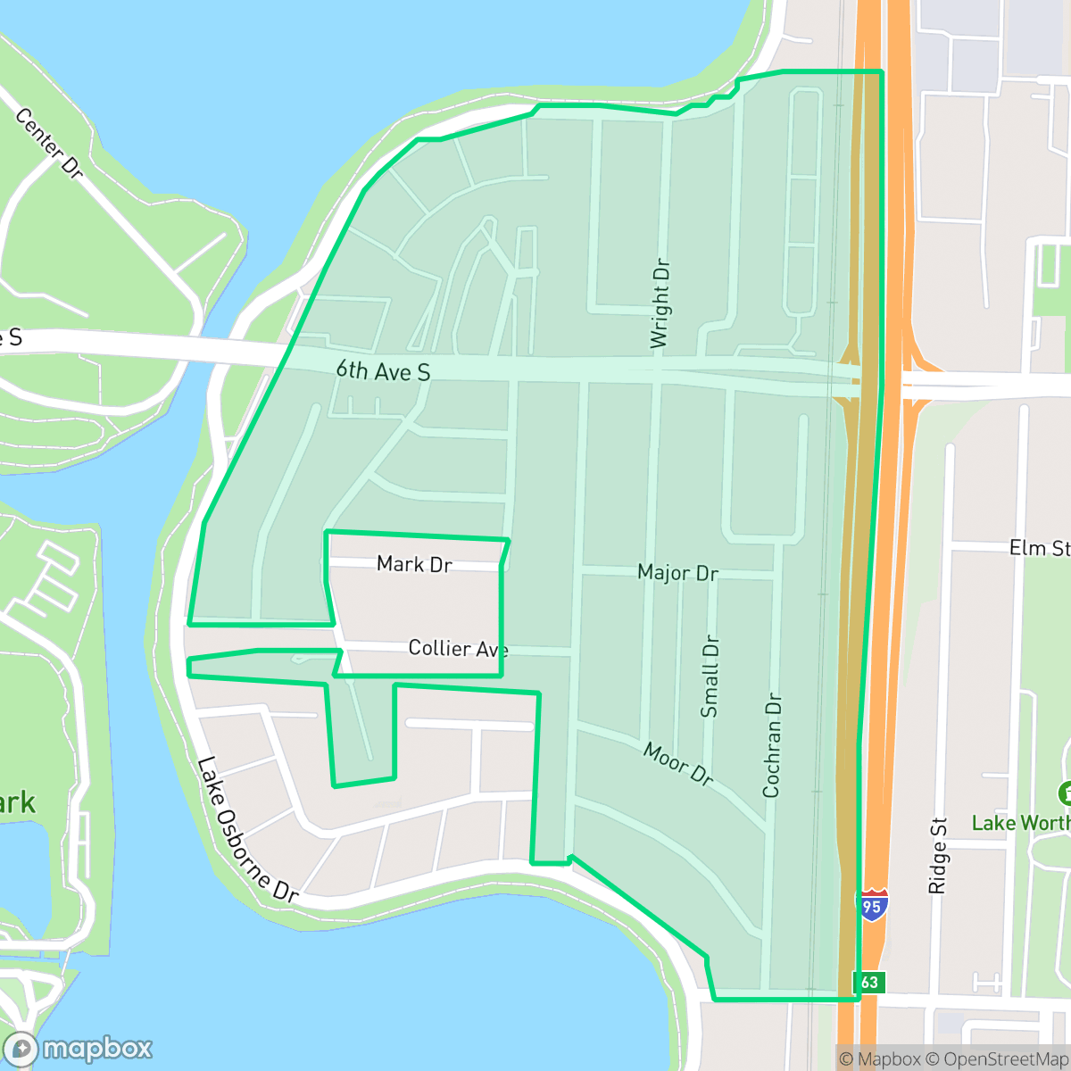 Map showing the location of Lake Osborne, Lake Worth Beach, FL