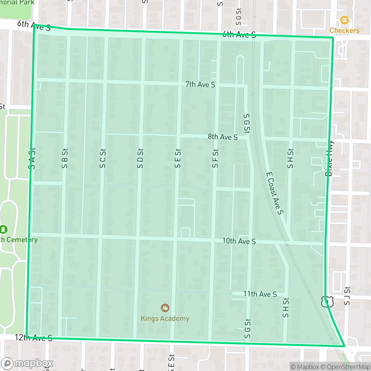 Map showing the location of Memorial Park, Lake Worth Beach, FL