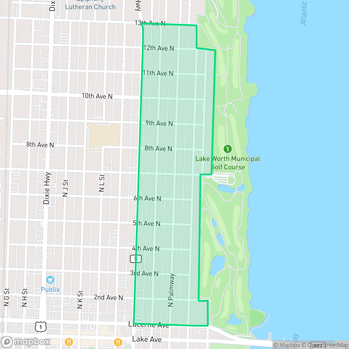 Map showing the location of Parrot Cove, Lake Worth Beach, FL
