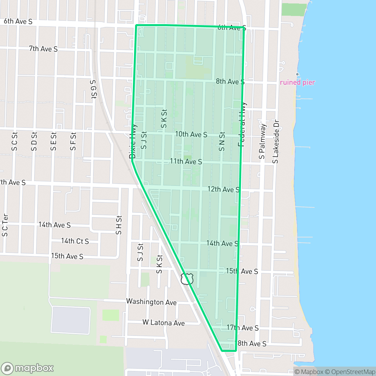 Map showing the location of Sosa/Pineapple Beach, Lake Worth Beach, FL
