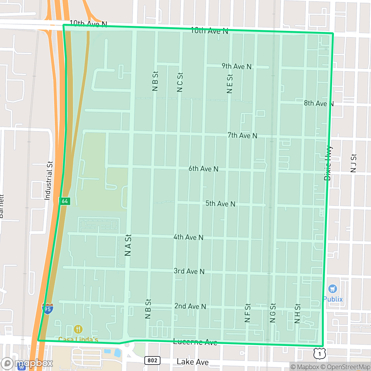 Map showing the location of Tropical Ridge, Lake Worth Beach, FL