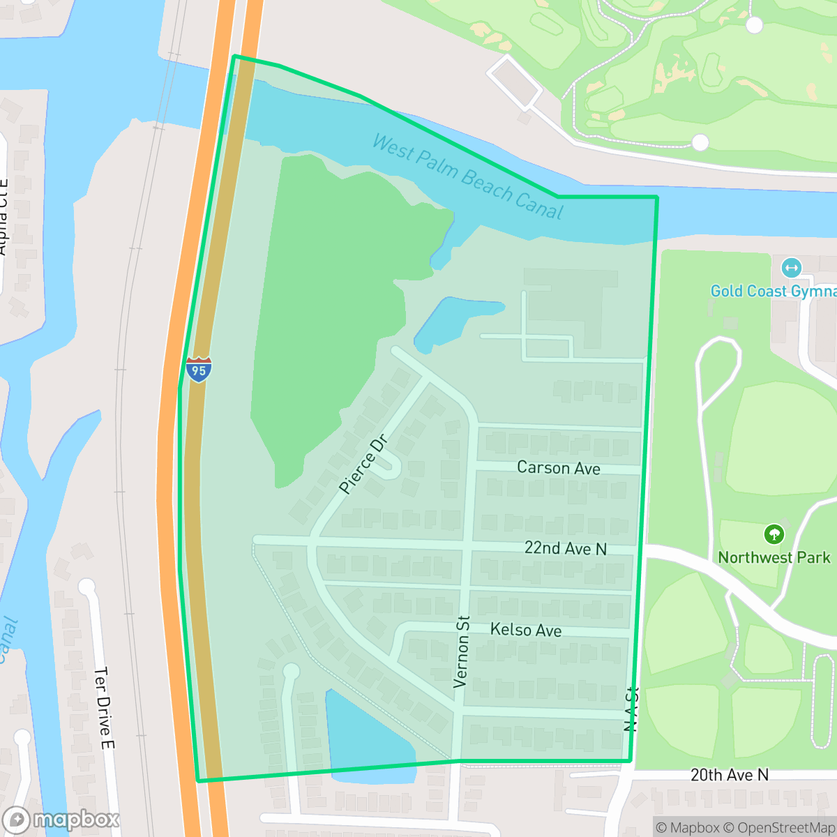 Map showing the location of Vernon Heights, Lake Worth Beach, FL