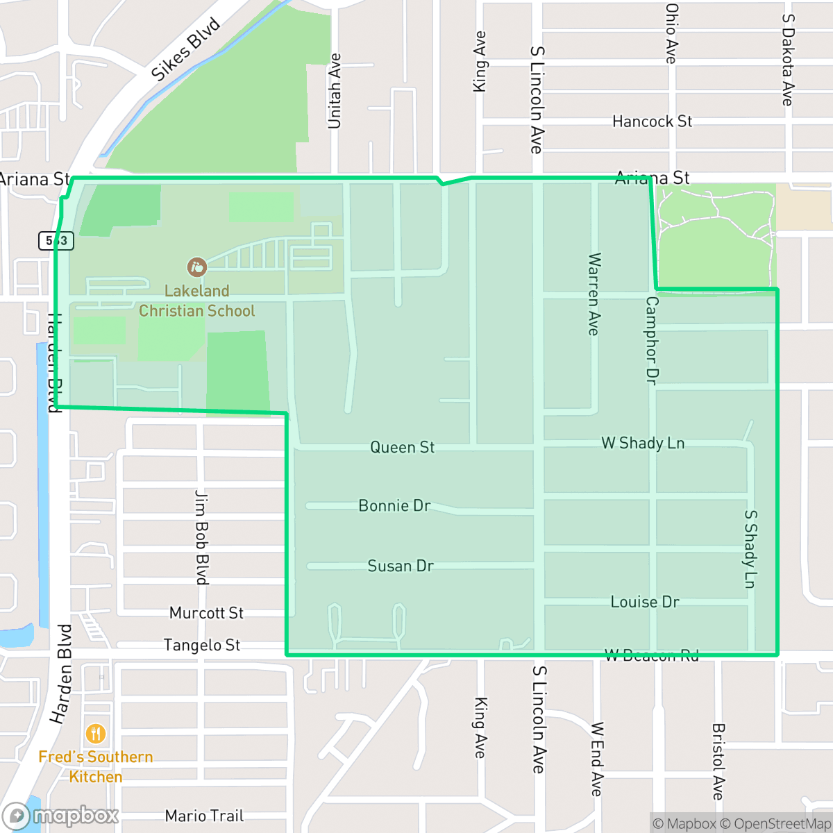 Map showing the location of Camphor, Lakeland, FL