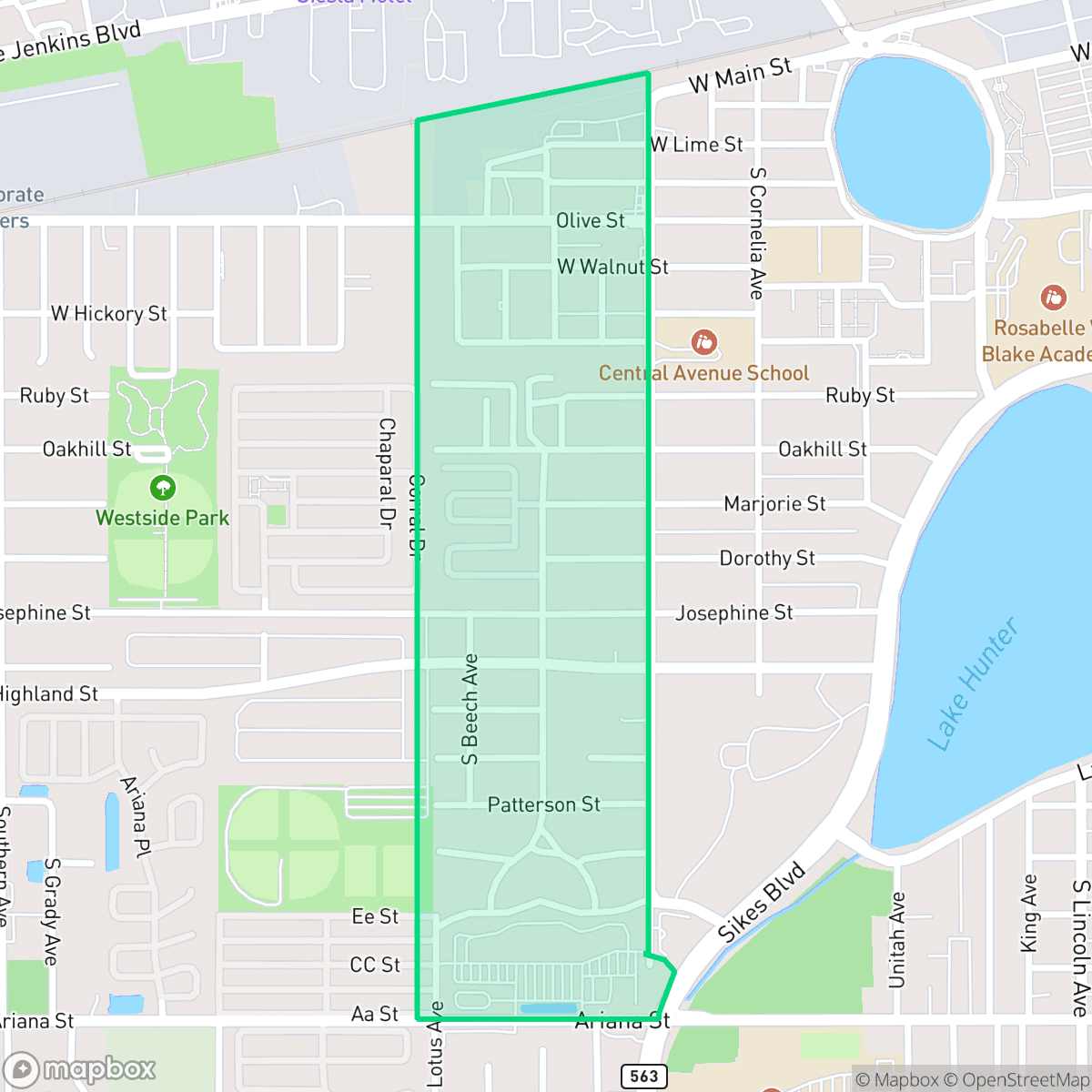 Map showing the location of Central Avenue, Lakeland, FL