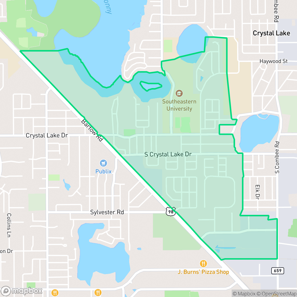 Map showing the location of Crystal Lake, Lakeland, FL