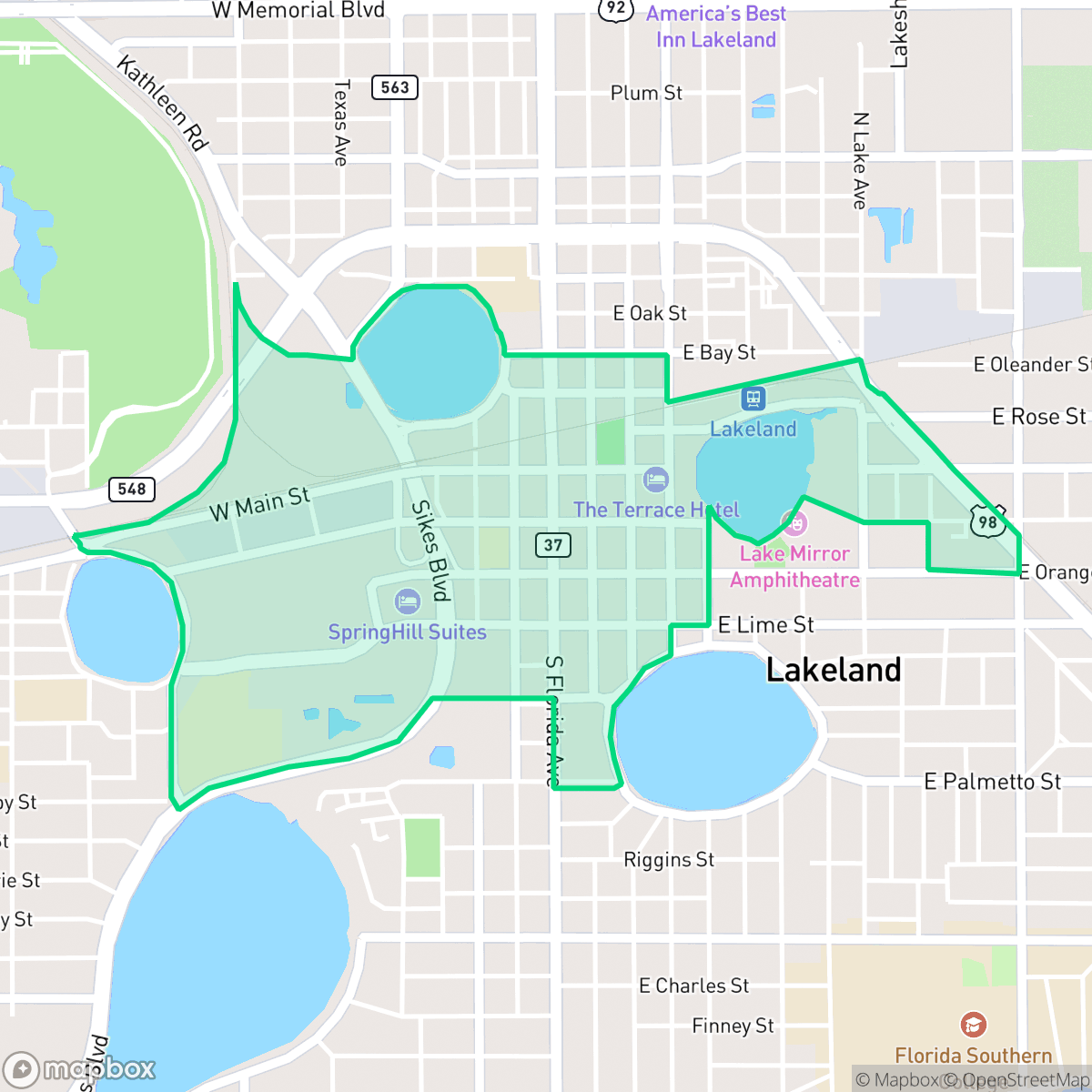 Map showing the location of Downtown, Lakeland, FL