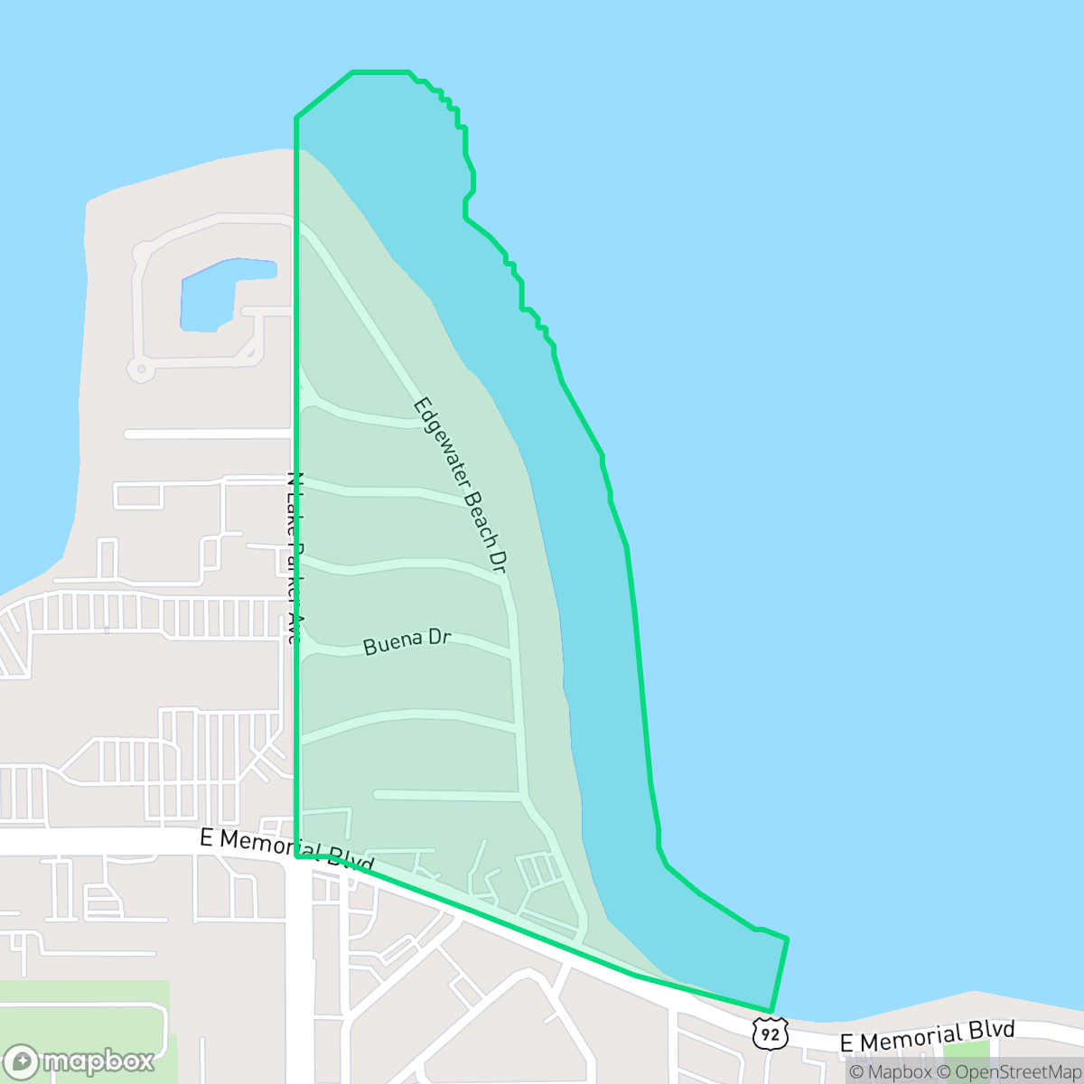 Map showing the location of Edgewater Beach, Lakeland, FL