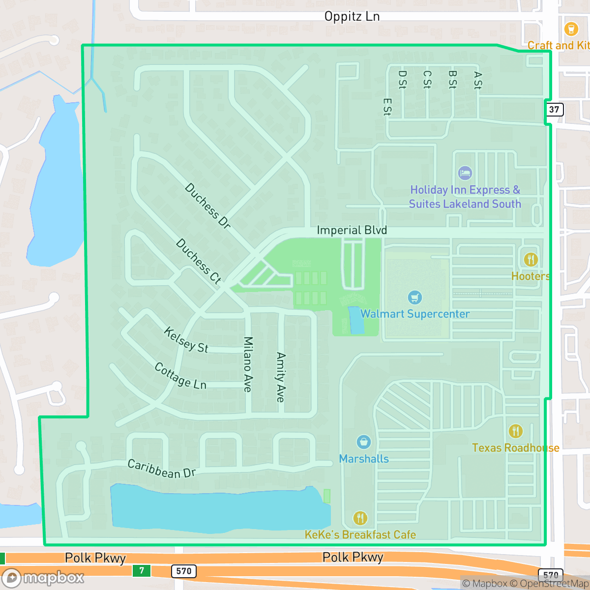 Map showing the location of Imperial, Lakeland, FL