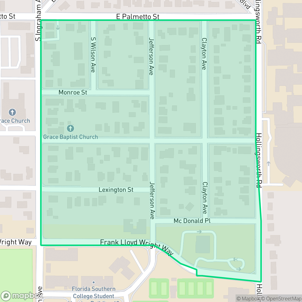 Map showing the location of Jefferson Ave, Lakeland, FL