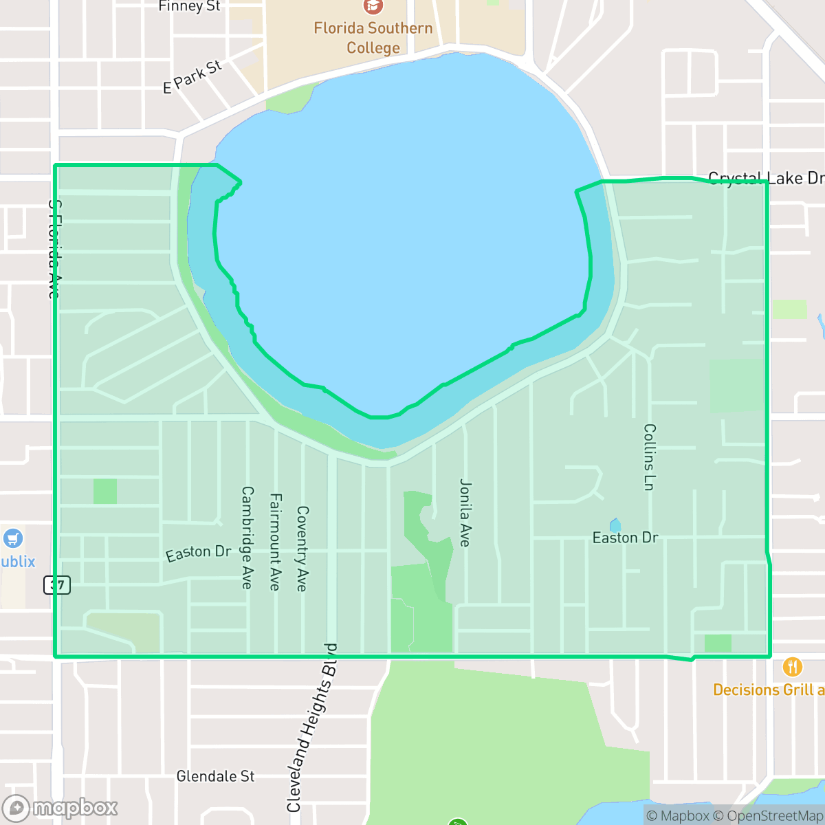Map showing the location of Lake Hollingsworth, Lakeland, FL