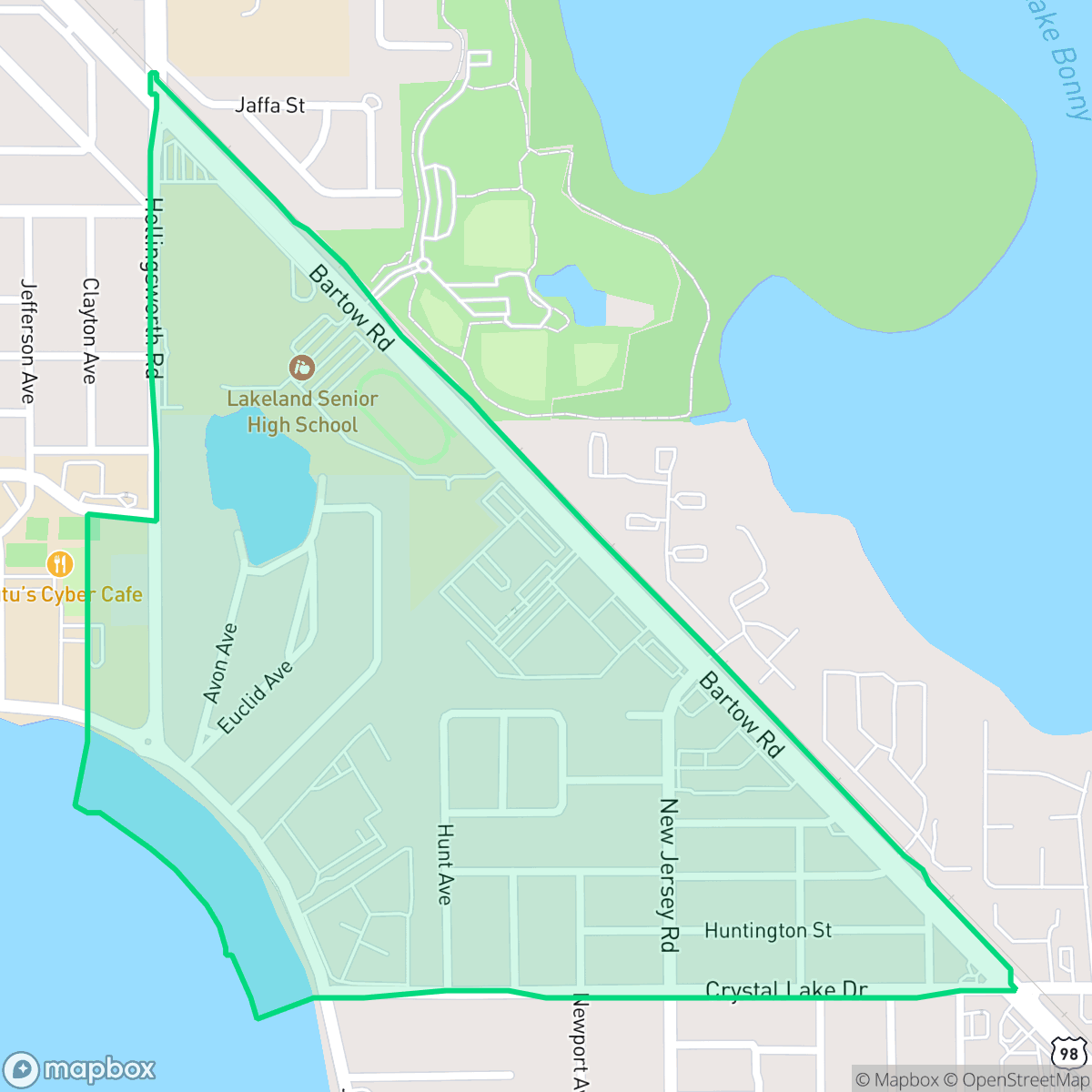 Map showing the location of Lake Horney, Lakeland, FL