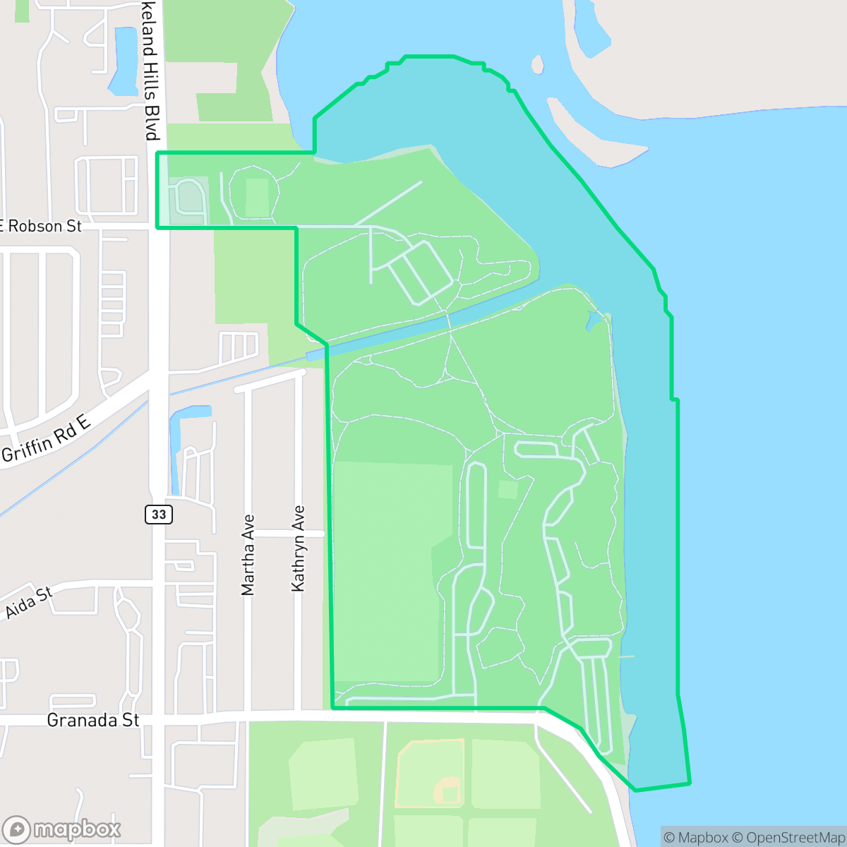 Map showing the location of Lake Parker Park, Lakeland, FL