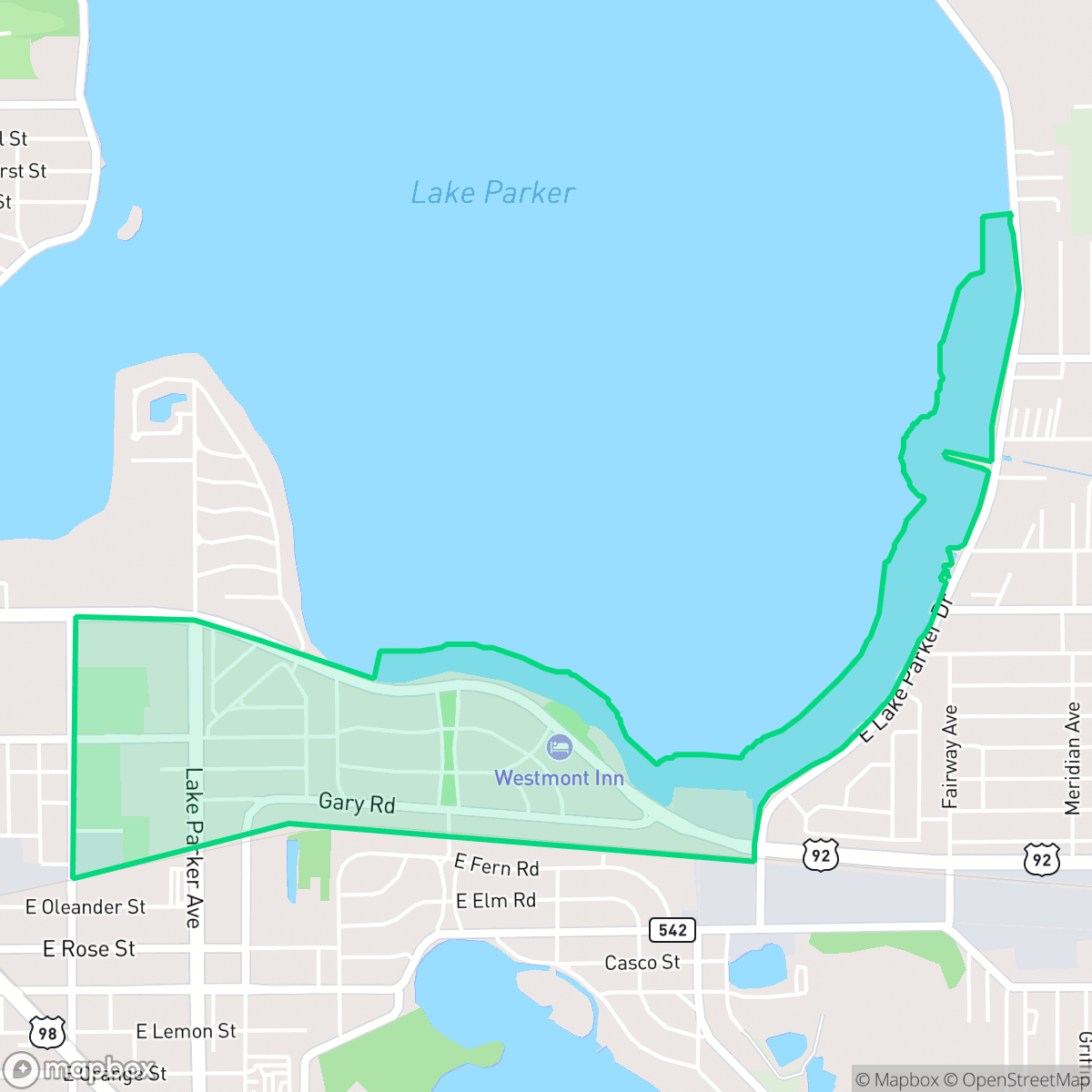 Map showing the location of Shore Acres, Lakeland, FL