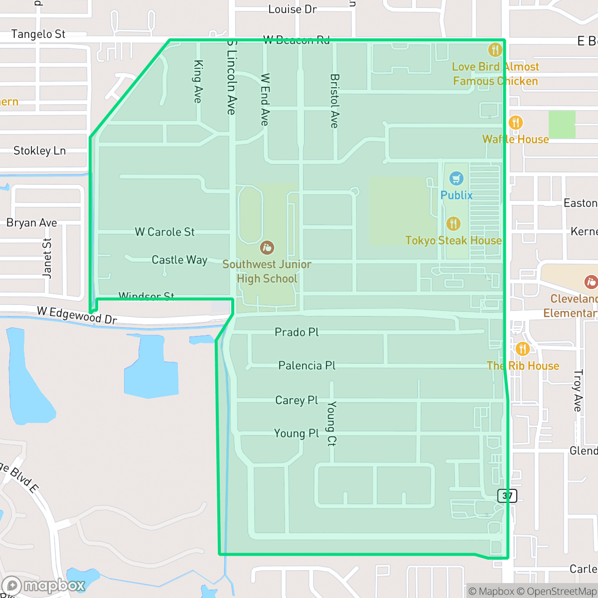 Map showing the location of Southwest, Lakeland, FL