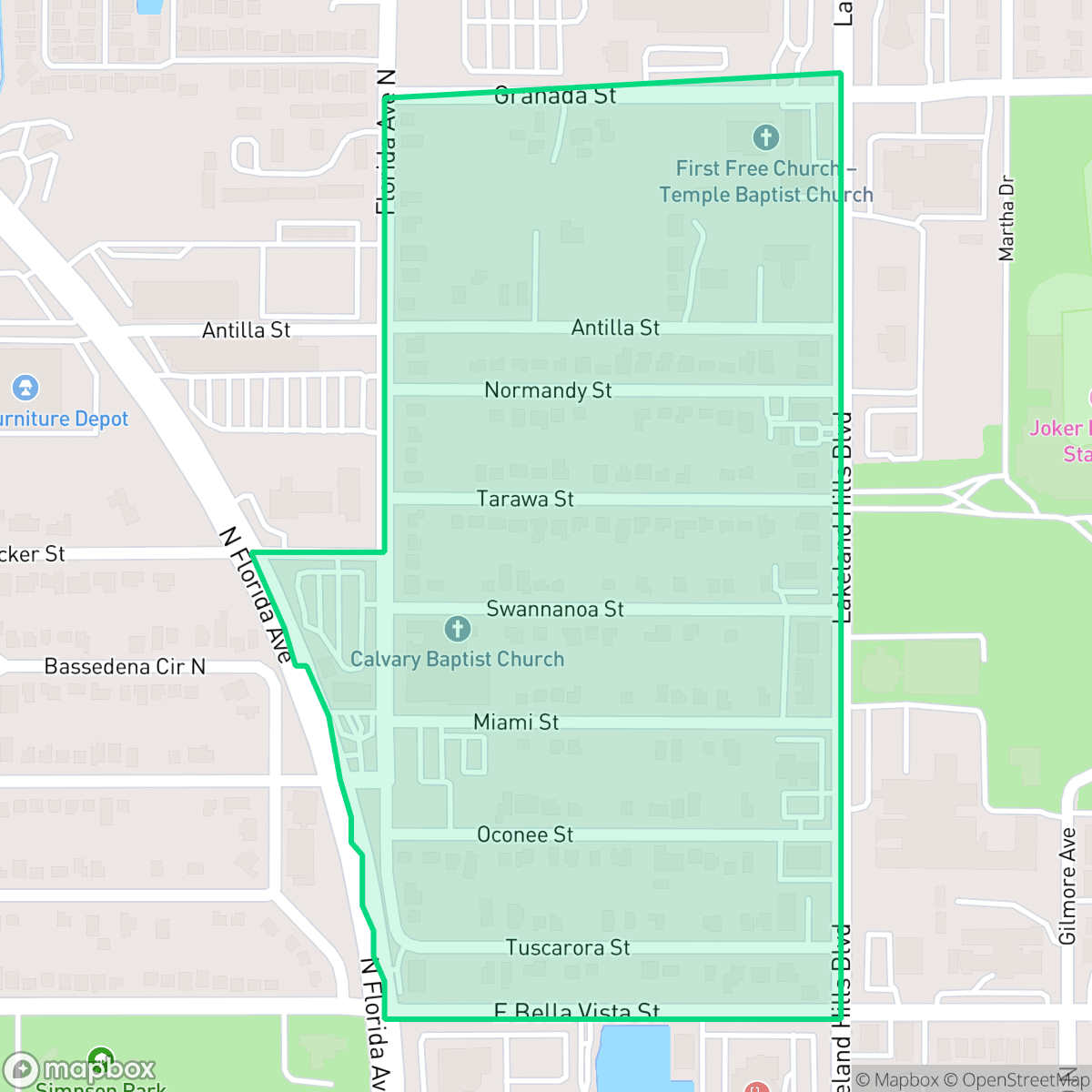 Map showing the location of Swannanoa, Lakeland, FL