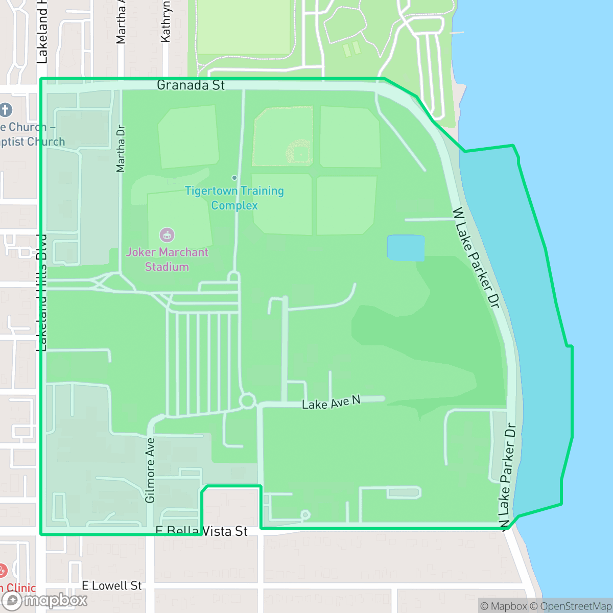 Map showing the location of Tigertown, Lakeland, FL