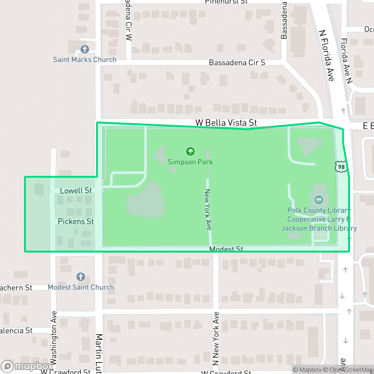 Map showing the location of Valencia Heights, Lakeland, FL