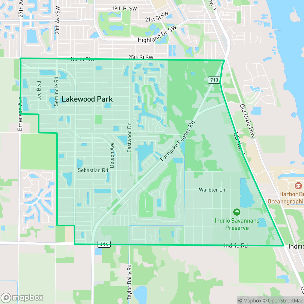 Map showing the location of Lakewood Park, FL — coverage area