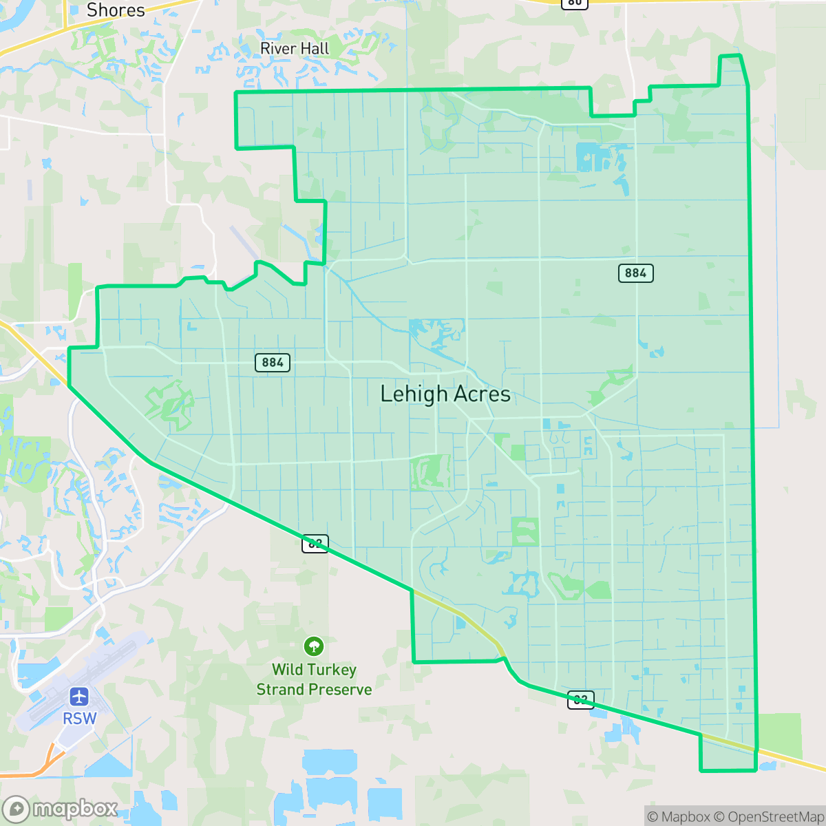 Map showing the location of Lehigh Acres, FL — coverage area
