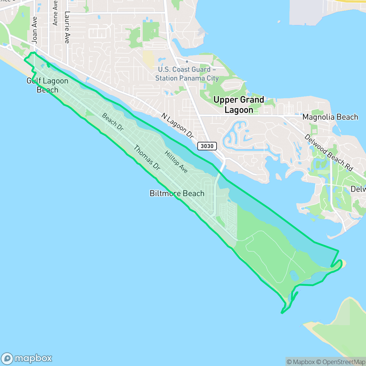 Map showing the location of Lower Grand Lagoon, Lower Grand Lagoon, FL