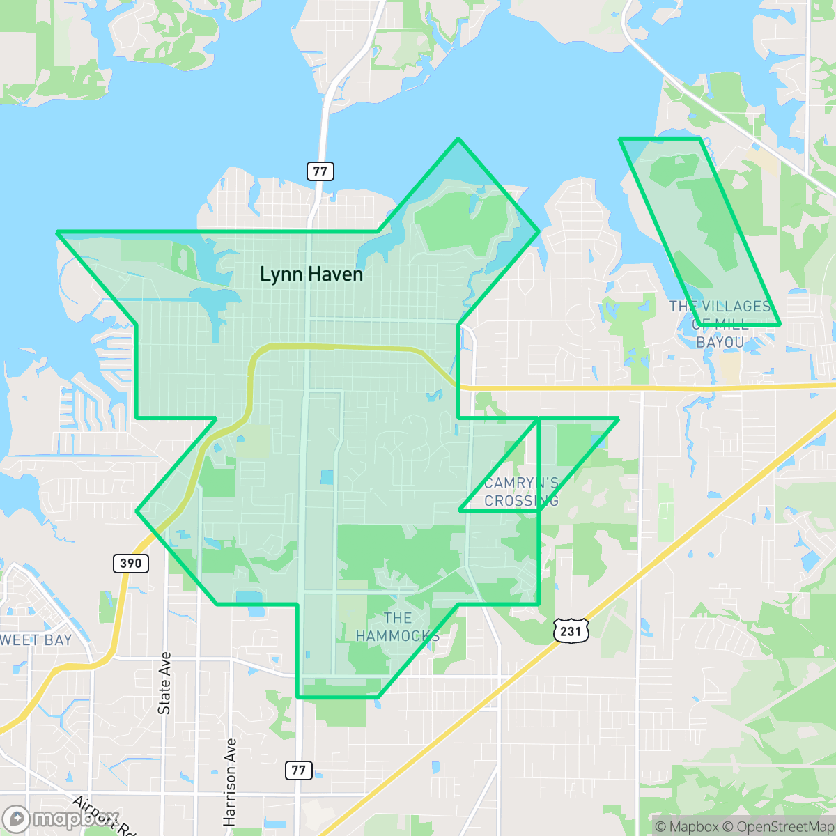 Map showing the location of Lynn Haven, FL — coverage area