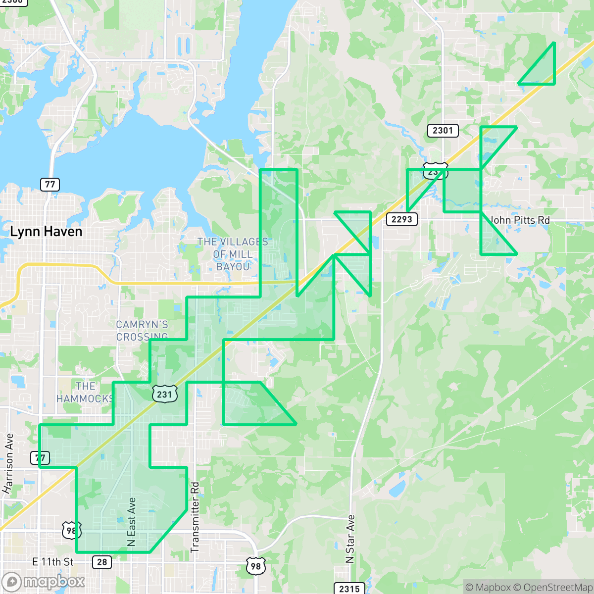 Map showing the location of Cedar Grove, Lynn Haven, FL