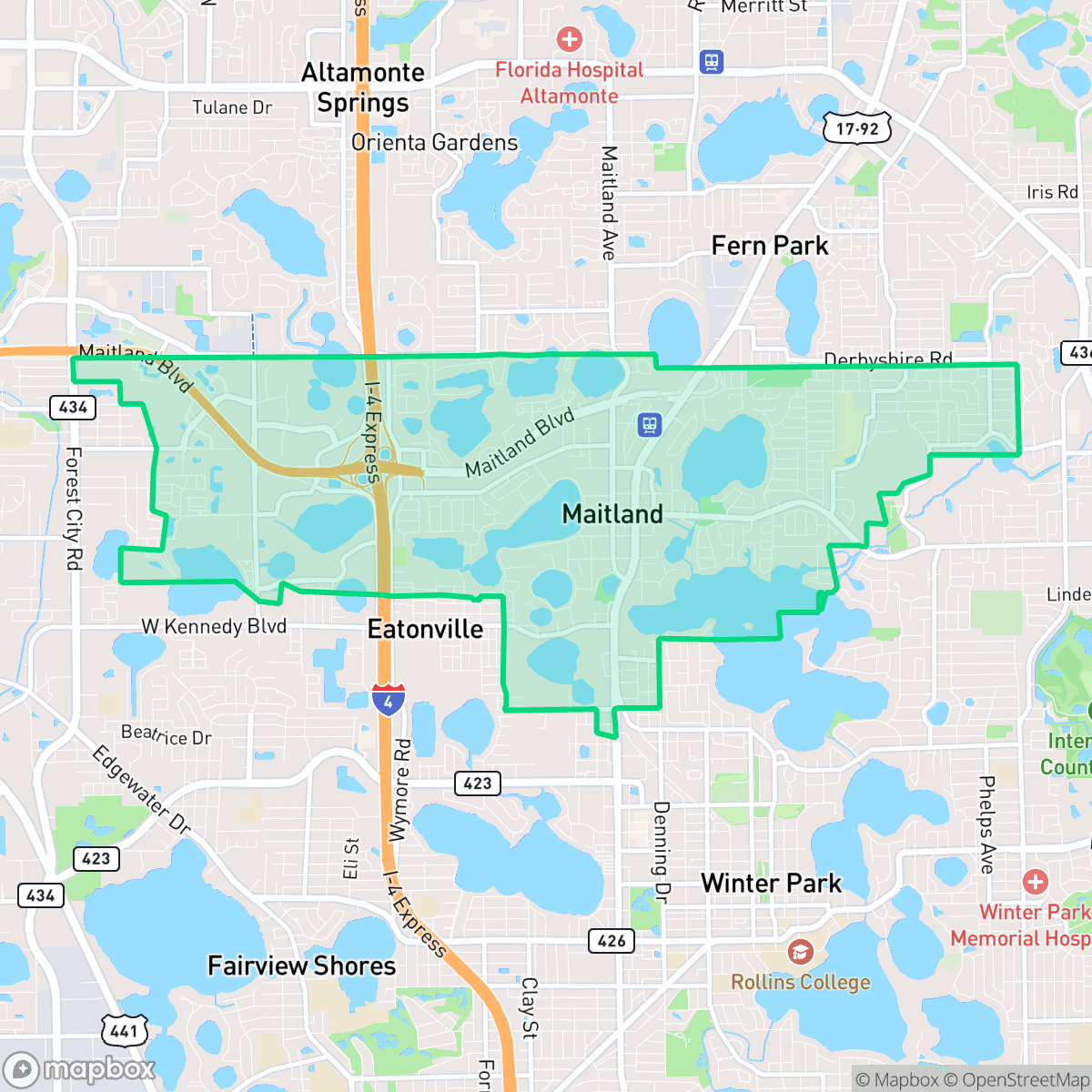Map showing the location of Maitland, FL — coverage area