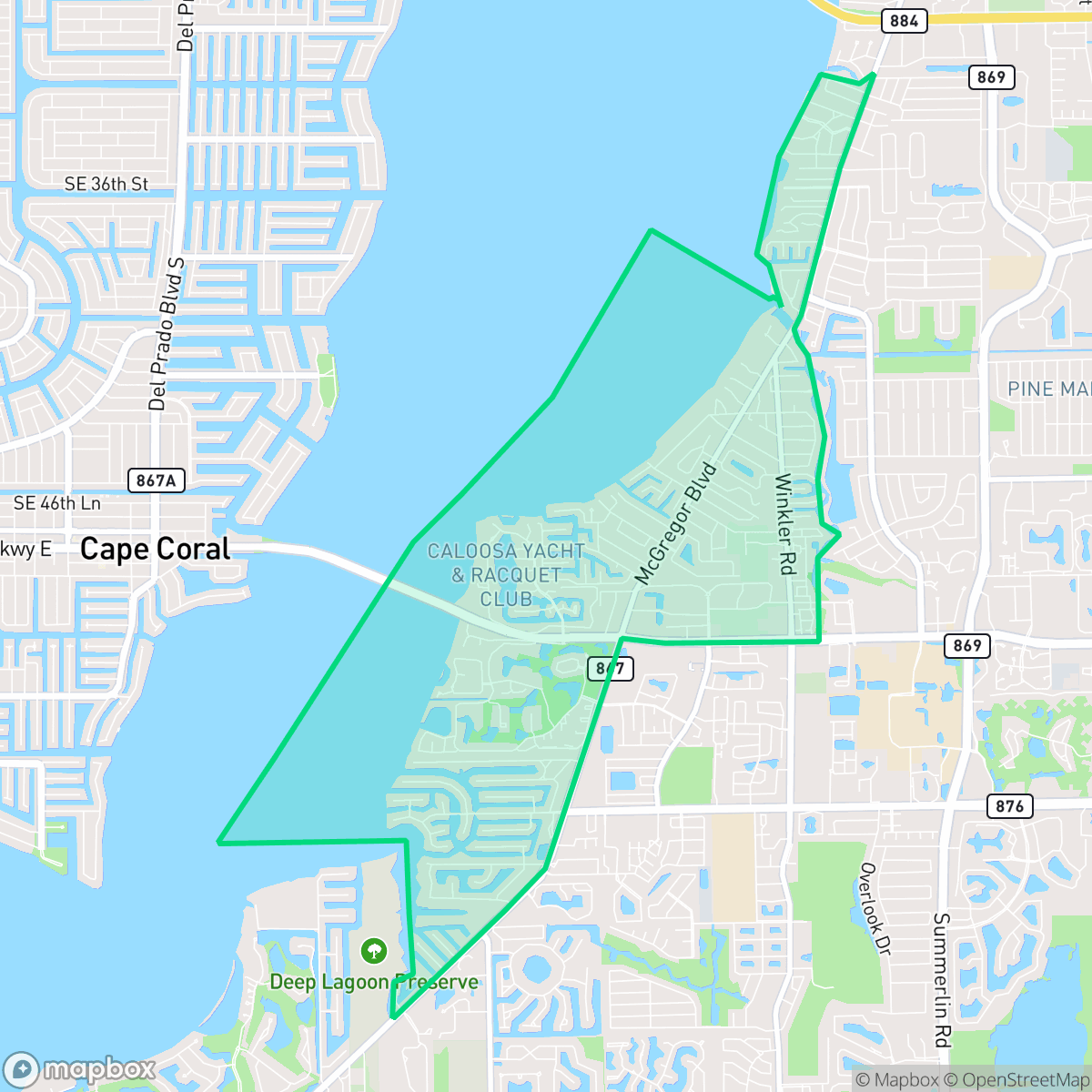 Map showing the location of McGregor, FL — coverage area