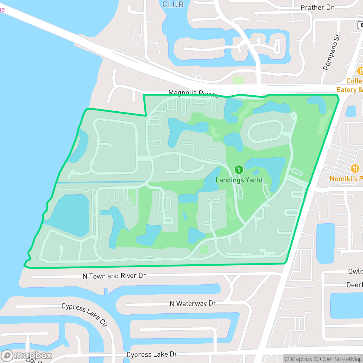 Map showing the location of Landings Yacht, Golf and Tennis Club, McGregor, FL
