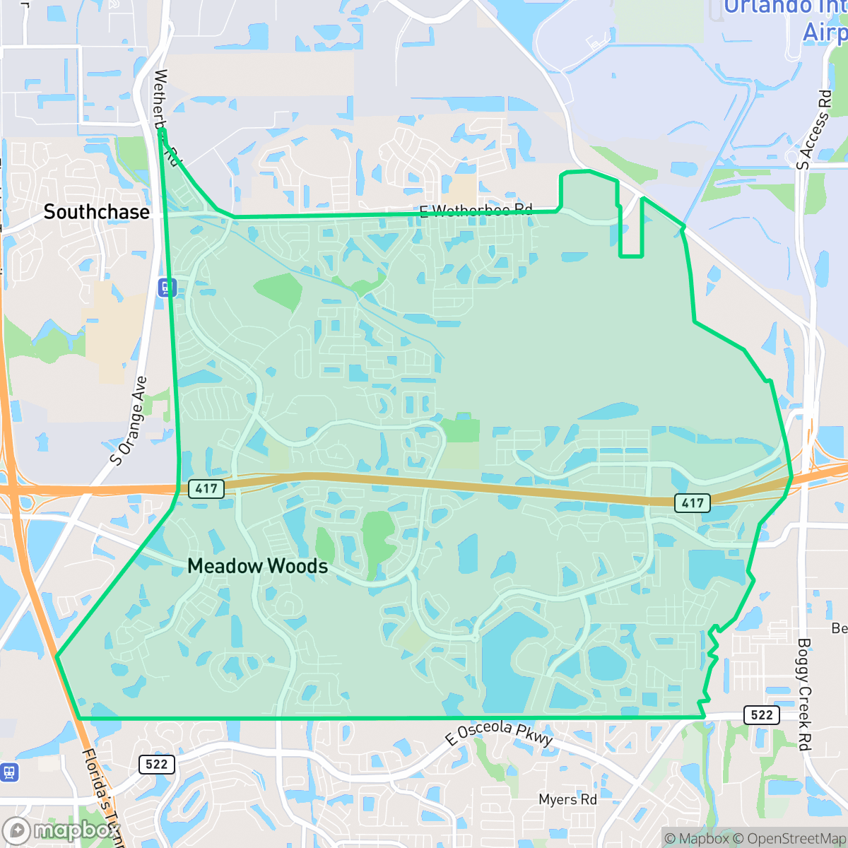 Map showing the location of Meadow Woods, Meadow Woods, FL