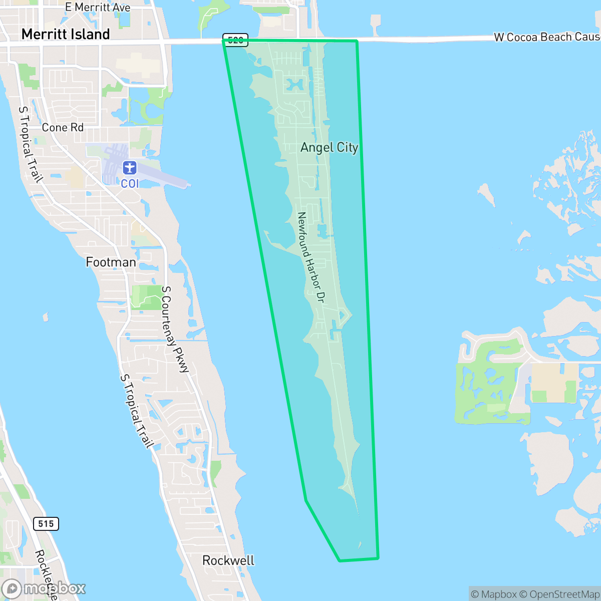 Map showing the location of Angel City, Merritt Island, FL