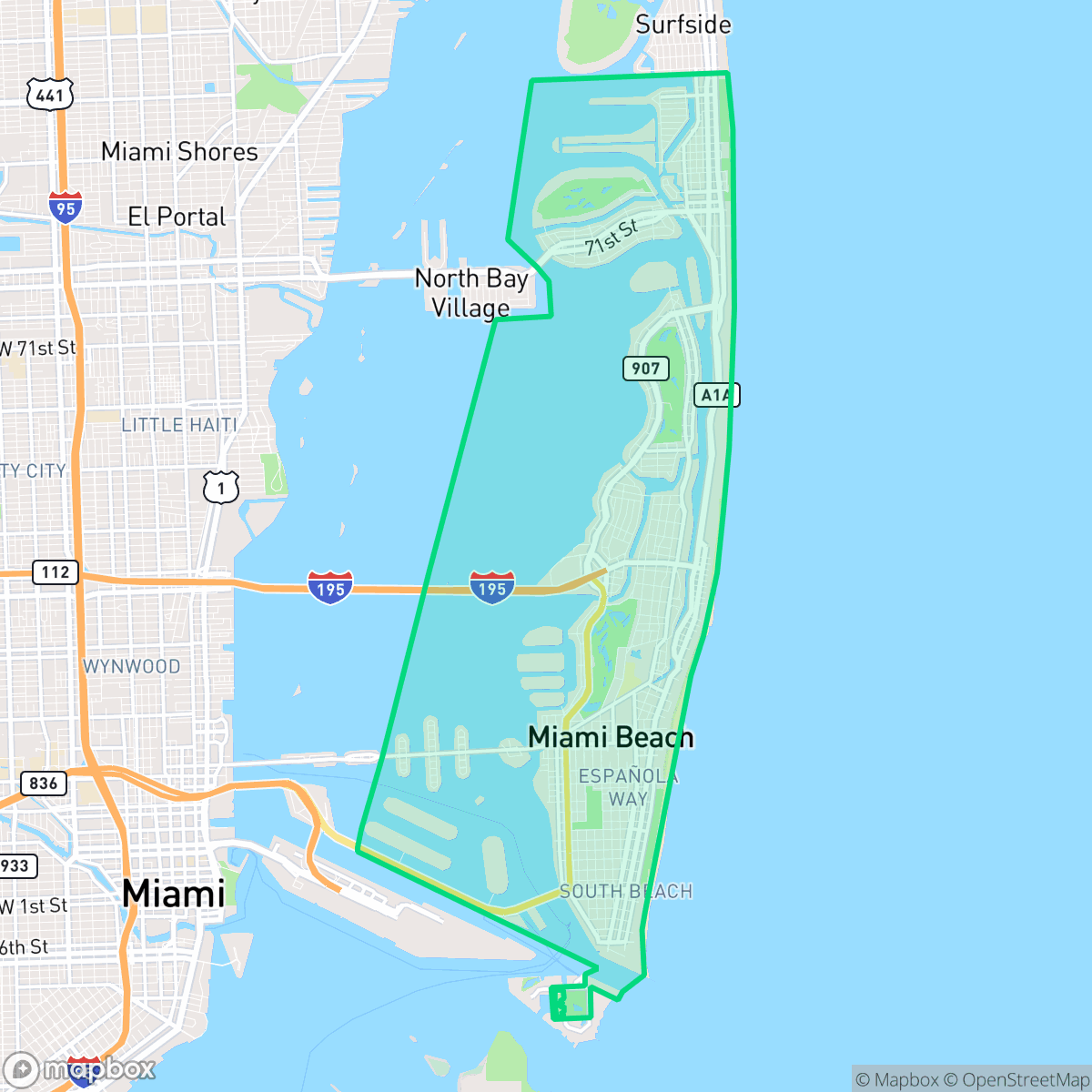 Map showing the location of Miami Beach, FL — coverage area