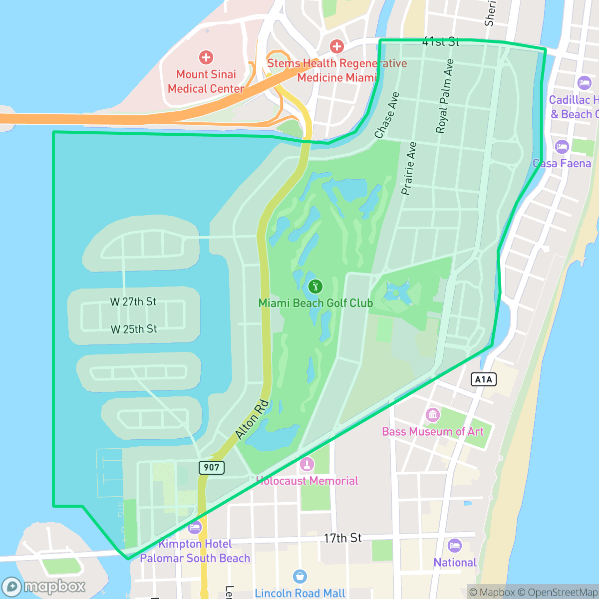 Map showing the location of Bayshore, Miami Beach, FL
