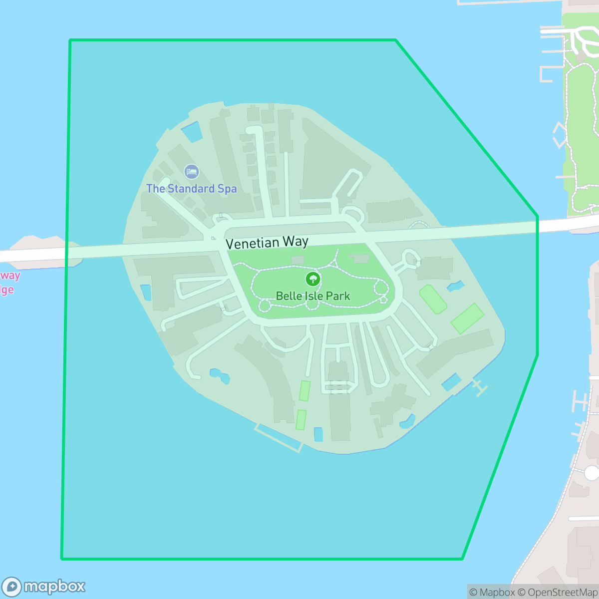 Map showing the location of Belle Isle, Miami Beach, FL